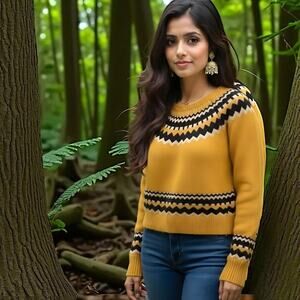 Zara knit Wool Blend Mustard Yellow and Black Women's Sweater USA Medium